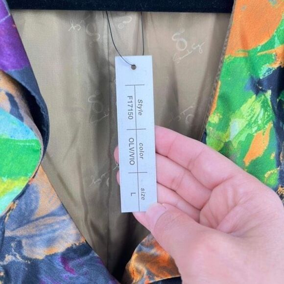 NWT Samuel Dong Womens Sleeveless Cross Tie Front Bubble Dress Green Tan Large - Picture 5 of 11